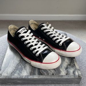 RARE Converse All Star Black Patent Leather with Green Soles Size 10